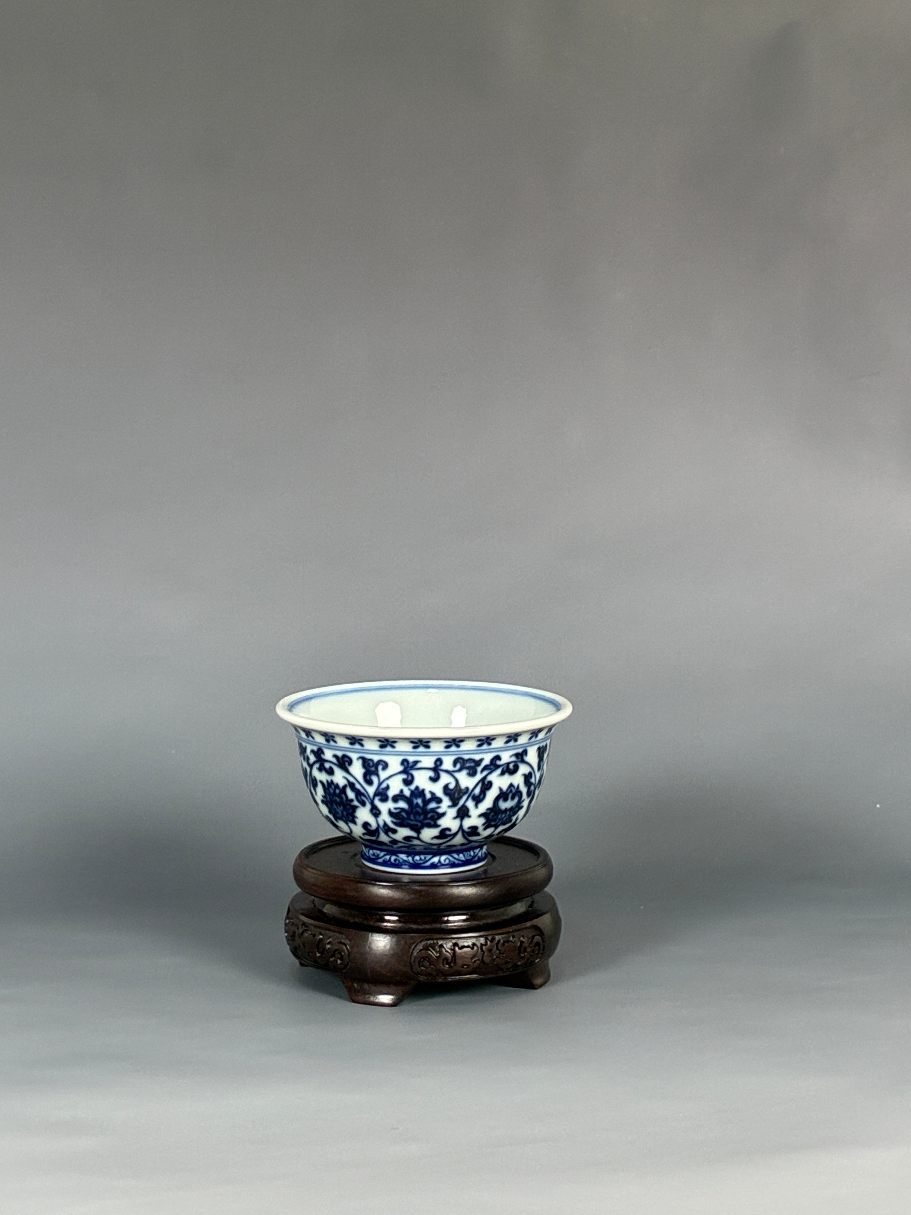Jingdezhen Phoenix Kiln · Hand-Painted Blue & White Scrolling Lotus Tea Bowl