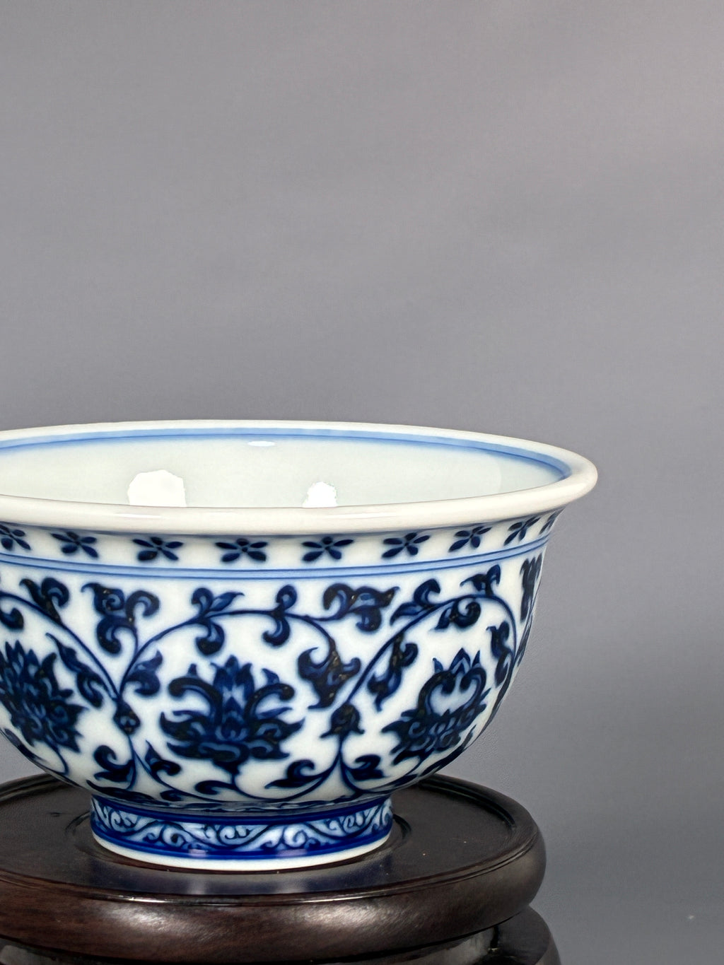 Jingdezhen Phoenix Kiln · Hand-Painted Blue & White Scrolling Lotus Tea Bowl