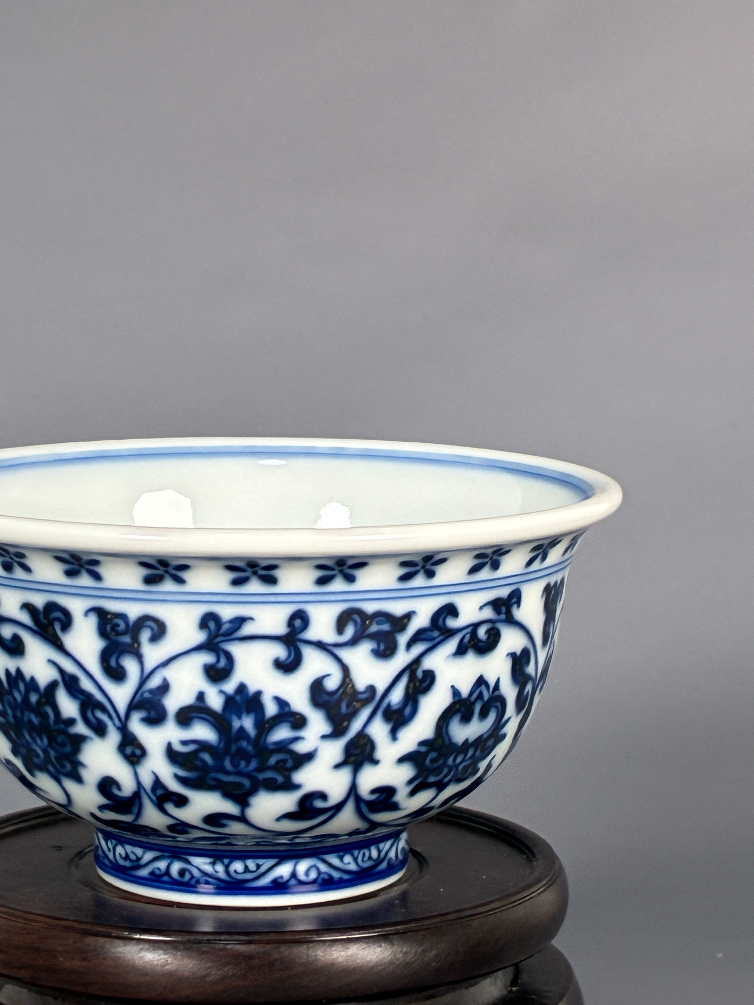 Jingdezhen Phoenix Kiln · Hand-Painted Blue & White Scrolling Lotus Tea Bowl