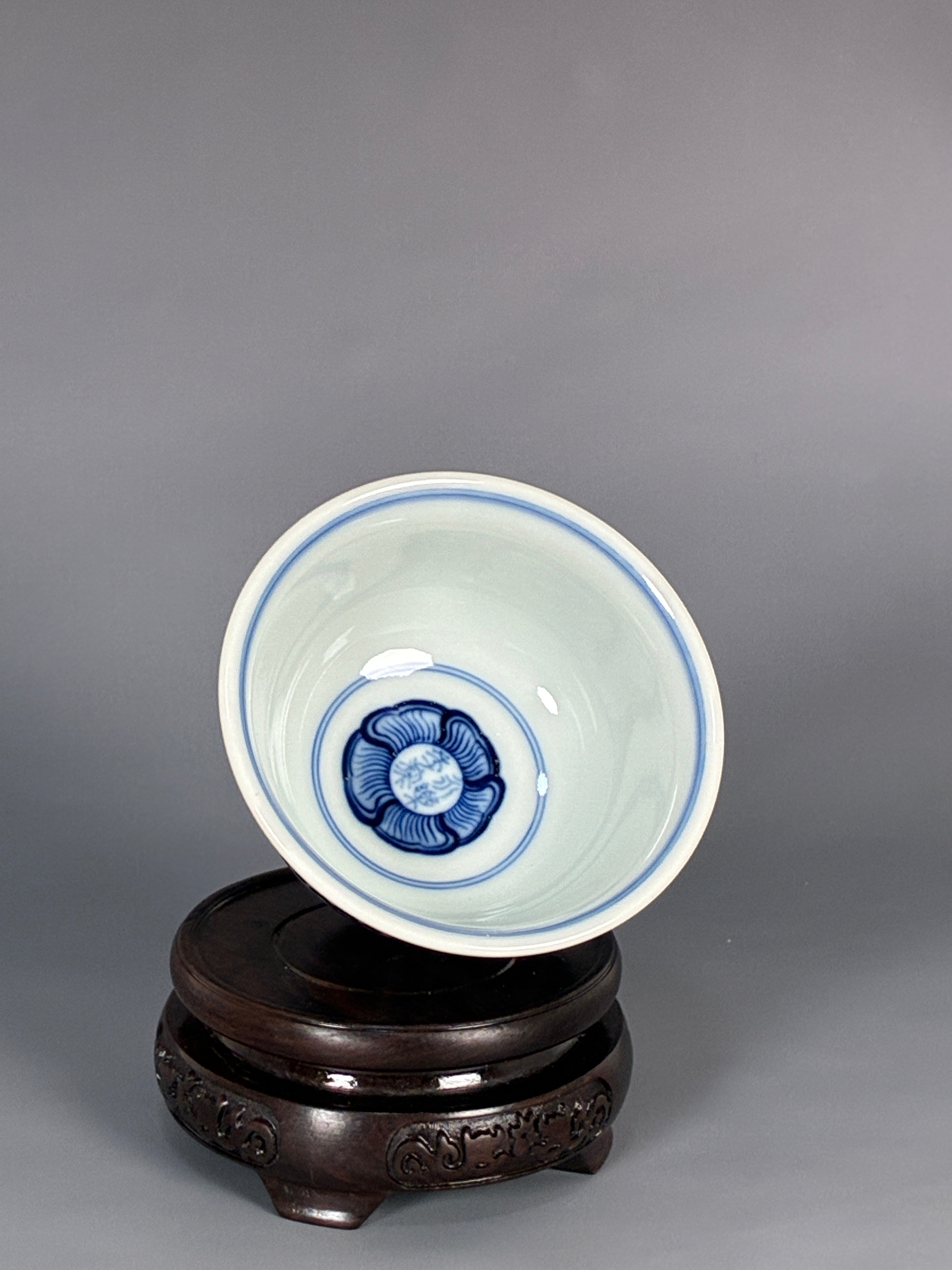 Jingdezhen Phoenix Kiln · Hand-Painted Blue & White Scrolling Lotus Tea Bowl