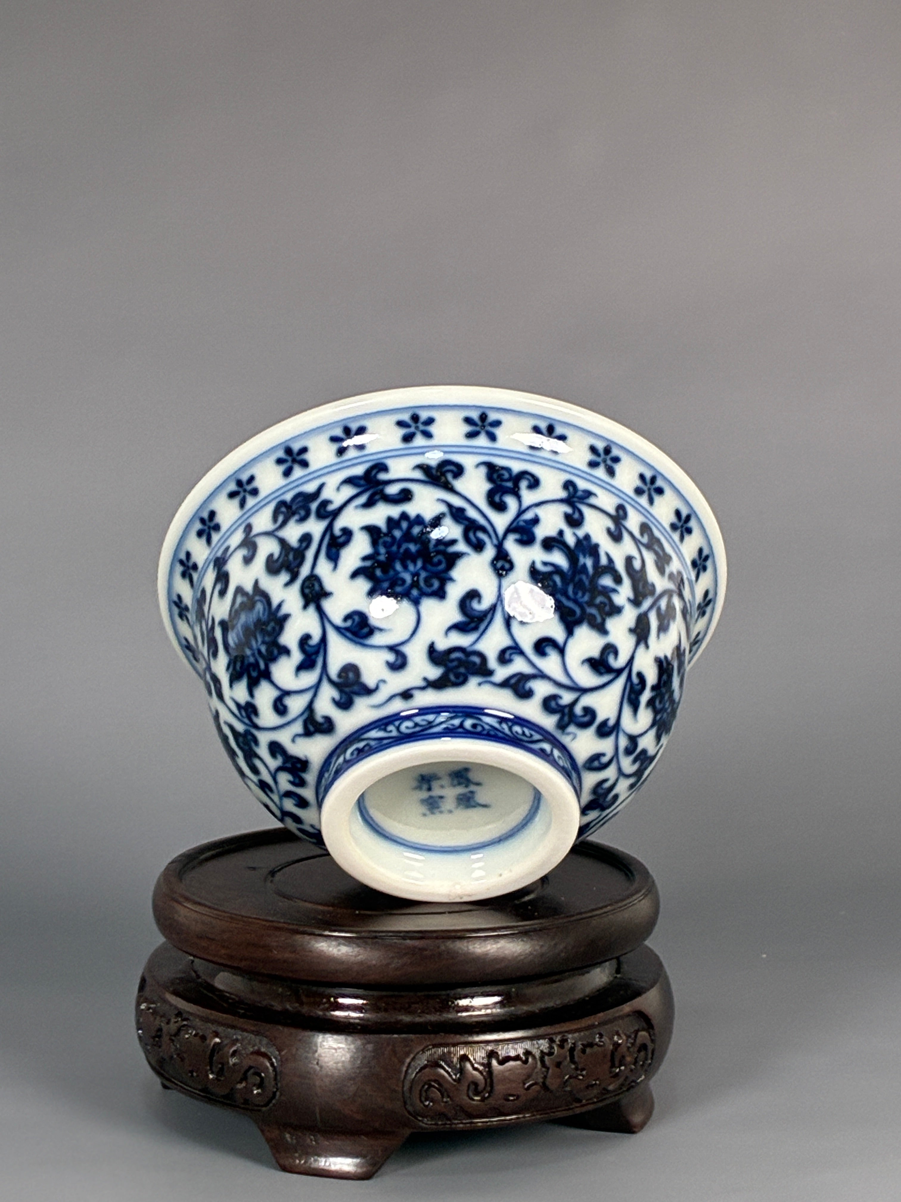 Jingdezhen Phoenix Kiln · Hand-Painted Blue & White Scrolling Lotus Tea Bowl