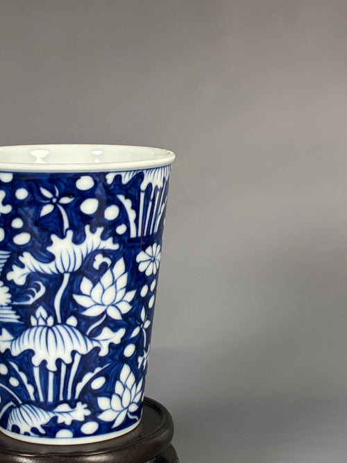 Jingdezhen Phoenix Kiln · Hand-Painted Blue & White Lotus & Egret Brush Pot