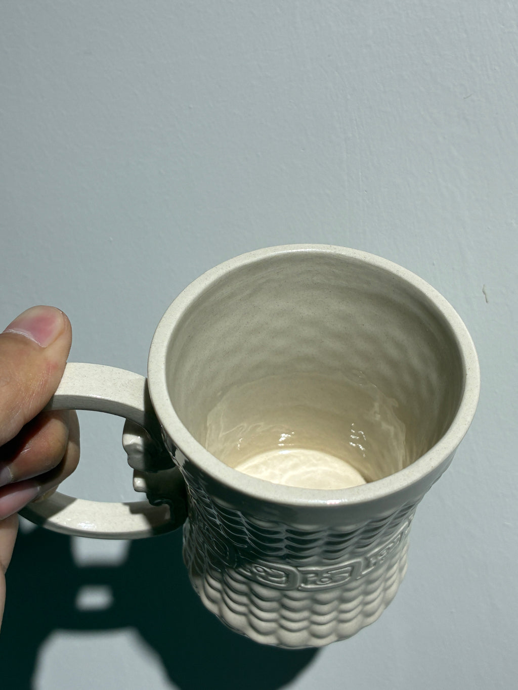 Hand-Carved White Ceramic Mug
